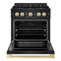 ZLINE Autograph Edition 30 in. 4.2 cu. ft. Marino Gas Range with 4 Burner DuoPro™ Cooktop and Convection Gas Oven in Black Stainless Steel and Polished Gold Accents (PMGRBZ-30-G)