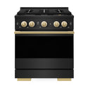 ZLINE Autograph Edition 30 in. 4.2 cu. ft. Marino Gas Range with 4 Burner DuoPro™ Cooktop and Convection Gas Oven in Black Stainless Steel and Polished Gold Accents (PMGRBZ-30-G)