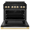 ZLINE Autograph Edition 36 in. 5.2 cu. ft. Marino Gas Range with 6 Burner DuoPro™ Cooktop and Convection Gas Oven in Black Stainless Steel and Polished Gold Accents (PMGRBZ-36-G)