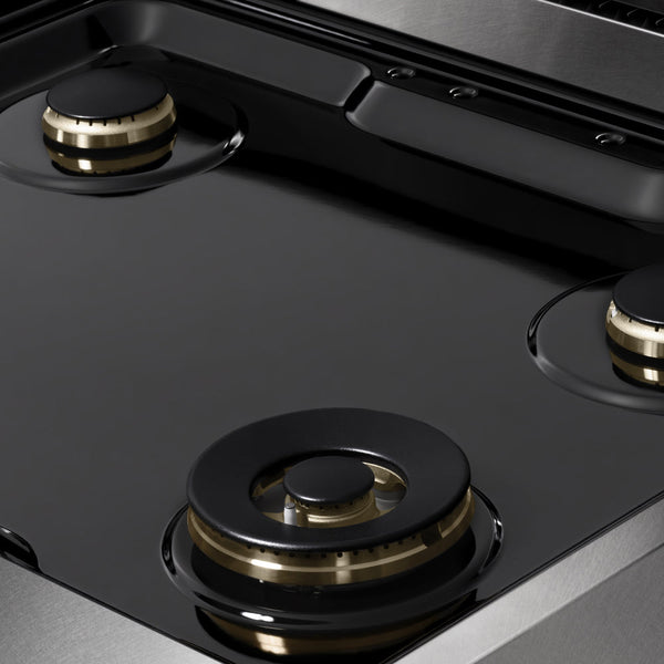 ZLINE 30 in. 4.2 cu. ft. Marino Dual Fuel Range with Gas Cooktop and Electric Convection Oven in Satin Stainless Steel with 4 Brass Burners (MDRS-BR-30)