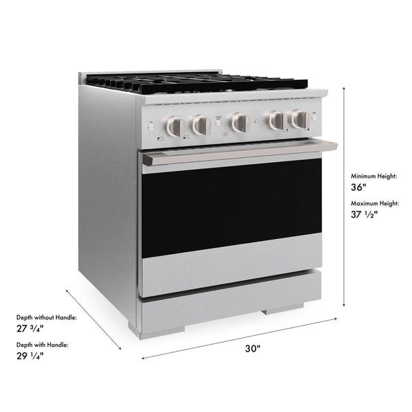 ZLINE 30 in. 4.2 cu. ft. Marino Dual Fuel Range with 4 Burner Gas Cooktop and Electric Convection Oven in Satin Stainless Steel (MDRS-30)