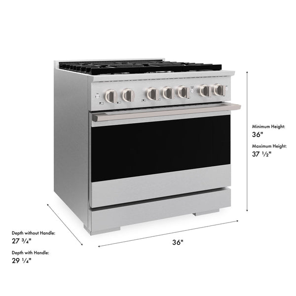 ZLINE 36 in. 5.2 cu. ft. Marino Dual Fuel Range with 6 Burner Gas Cooktop and Electric Convection Oven in Satin Stainless Steel (MDRS-36)