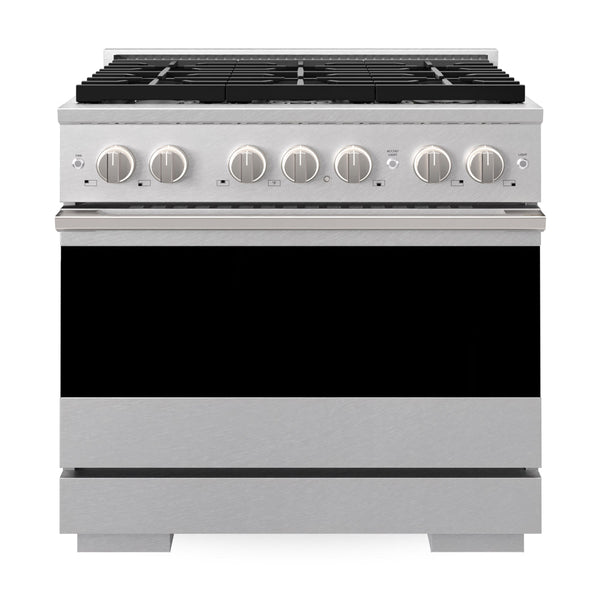 ZLINE 36 in. 5.2 cu. ft. Marino Dual Fuel Range with 6 Burner Gas Cooktop and Electric Convection Oven in Satin Stainless Steel (MDRS-36)
