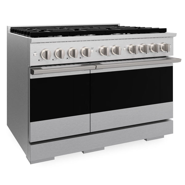 ZLINE 48 in. 6.7 cu. ft. Marino Double Oven Dual Fuel Range with 8 Burner Gas Cooktop in Satin Stainless Steel (MDRS-48)