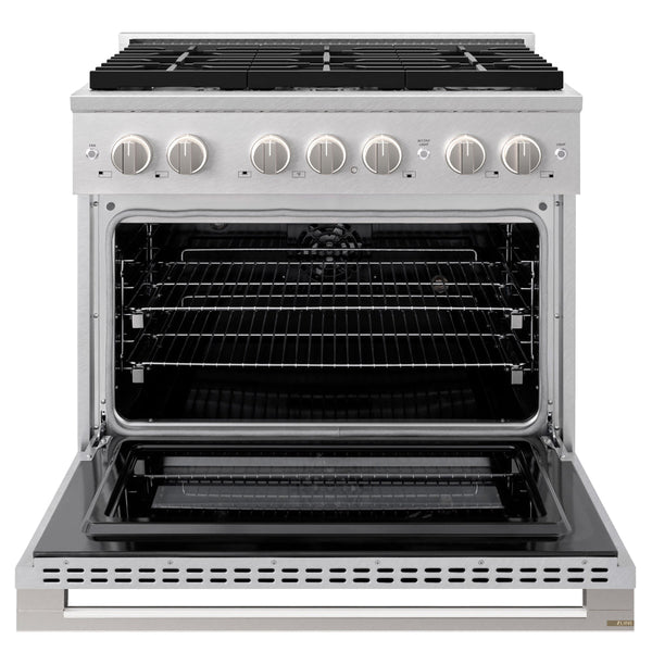ZLINE 36 in. 5.2 cu. ft. Marino Dual Fuel Range with Gas Cooktop and Electric Convection Oven in Satin Stainless Steel with 6 Brass Burners (MDRS-BR-36)