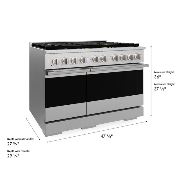 ZLINE 48 in. 6.7 cu. ft. Marino Double Oven Dual Fuel Range in Satin Stainless Steel with 8 Brass Burners (MDRS-BR-48)