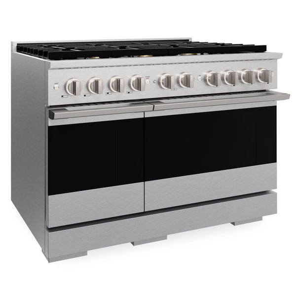 ZLINE 48 in. 6.7 cu. ft. Marino Double Oven Dual Fuel Range in Satin Stainless Steel with 8 Brass Burners (MDRS-BR-48)