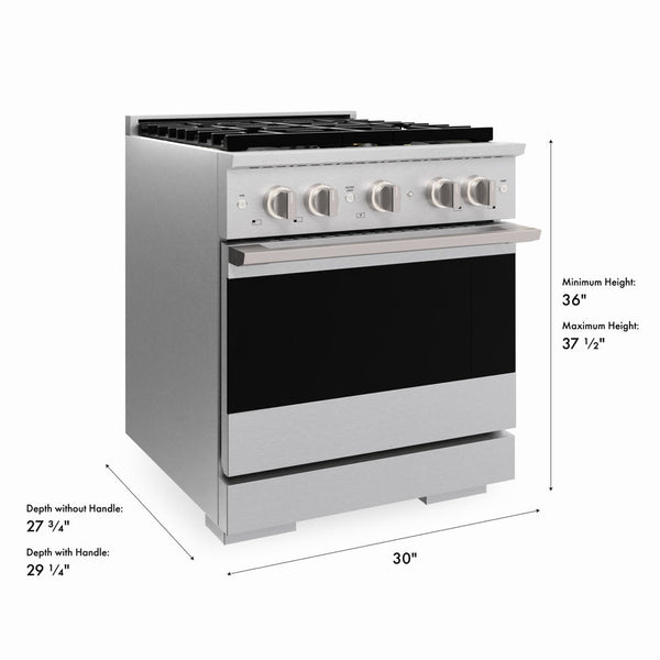 ZLINE 30 in. 4.2 cu. ft. Marino Dual Fuel Range with 4 Burner DuoPro™ Cooktop and Electric Convection Oven in Satin Stainless Steel (PMDRS-30)