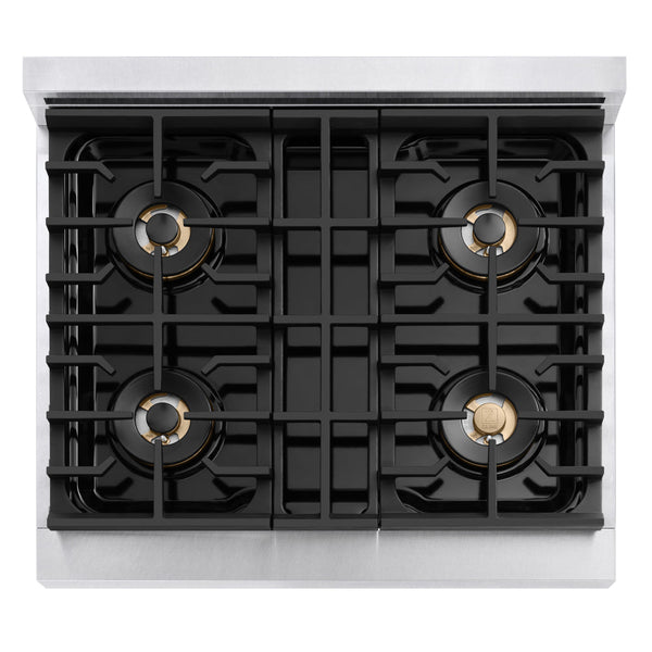 ZLINE 30 in. 4.2 cu. ft. Marino Dual Fuel Range with 4 Burner DuoPro™ Cooktop and Electric Convection Oven in Satin Stainless Steel (PMDRS-30)