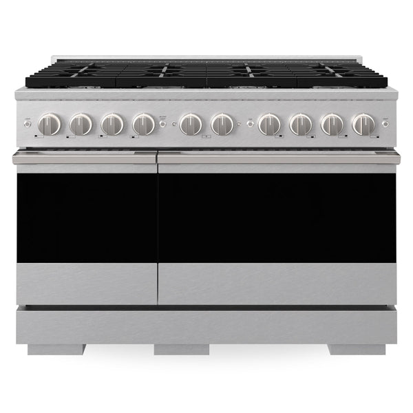 ZLINE 48 in. 6.7 cu. ft. Marino Double Oven Gas Range with 8 Burner Cooktop in Satin Stainless Steel (MGRS-48)