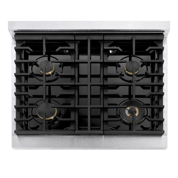 ZLINE 30 in. 4.2 cu. ft. Marino Gas Range with Convection Gas Oven in Satin Stainless Steel with 4 Brass Burners (MGRS-BR-30)