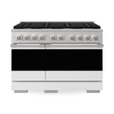 ZLINE 48 in. 6.7 cu. ft. Marino Double Oven Gas Range with 8 Burner Cooktop in Satin Stainless Steel with White Matte Doors (MGRS-WM-48)