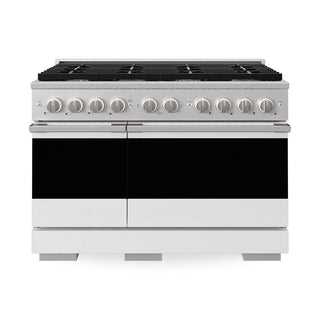 ZLINE 48 in. 6.7 cu. ft. Marino Double Oven Gas Range with 8 Burner Cooktop in Satin Stainless Steel with White Matte Doors (MGRS-WM-48)