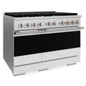ZLINE 48 in. 6.7 cu. ft. Marino Double Oven Gas Range with 8 Burner Cooktop in Satin Stainless Steel with White Matte Doors (MGRS-WM-48)