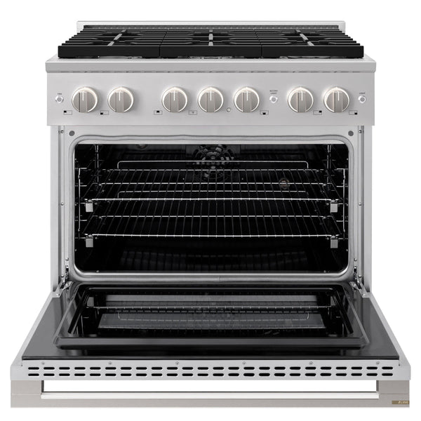 ZLINE 36 in. 5.2 cu. ft. Marino Dual Fuel Range with Gas Cooktop and Electric Convection Oven in Stainless Steel with 6 Brass Burners (MDR-BR-36)