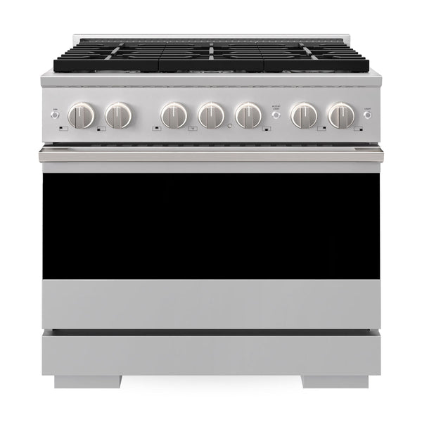 ZLINE 36 in. 5.2 cu. ft. Marino Dual Fuel Range with Gas Cooktop and Electric Convection Oven in Stainless Steel with 6 Brass Burners (MDR-BR-36)