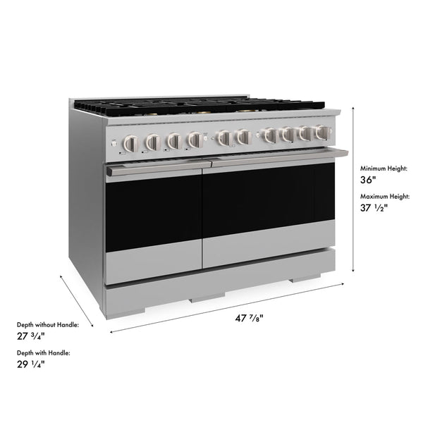 ZLINE 48 in. 6.7 cu. ft. Marino Double Oven Dual Fuel Range in Stainless Steel with 8 Brass Burners (MDR-BR-48)