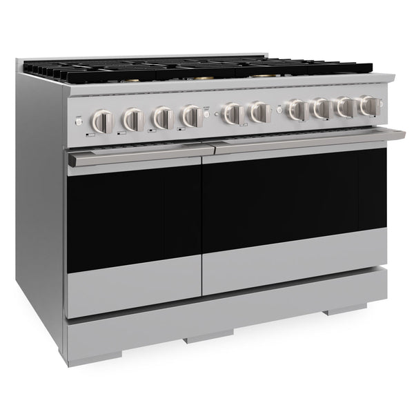 ZLINE 48 in. 6.7 cu. ft. Marino Double Oven Dual Fuel Range in Stainless Steel with 8 Brass Burners (MDR-BR-48)