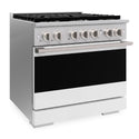ZLINE 36 in. 5.2 cu. ft. Marino Dual Fuel Range with 6 Burner Gas Cooktop and Electric Convection Oven in Stainless Steel with White Matte Door (MDR-WM-36)