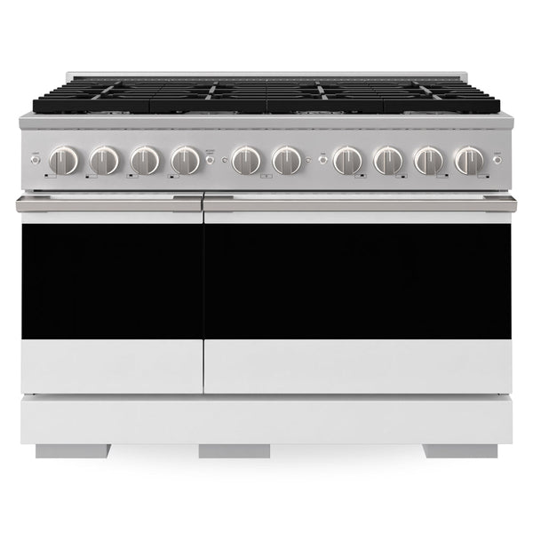 ZLINE 48 in. 6.7 cu. ft. Marino Double Oven Dual Fuel Range with 8 Burner Gas Cooktop in Stainless Steel with White Matte Doors (MDR-WM-48)