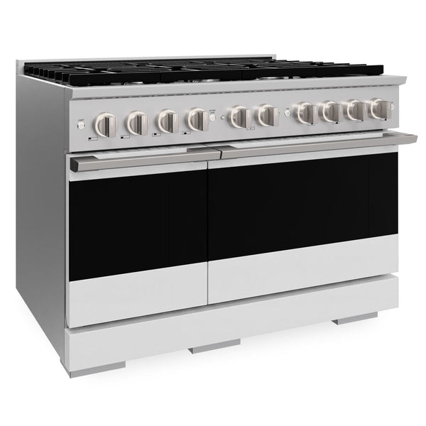 ZLINE 48 in. 6.7 cu. ft. Marino Double Oven Dual Fuel Range with 8 Burner Gas Cooktop in Stainless Steel with White Matte Doors (MDR-WM-48)