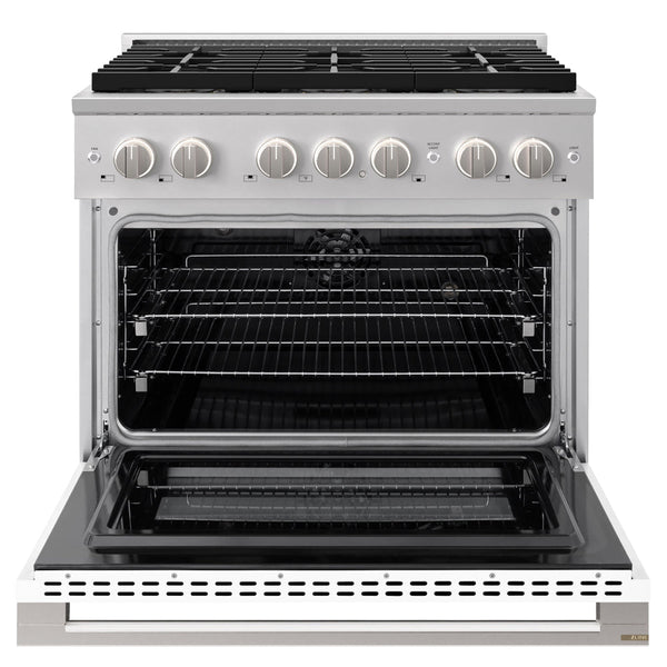 ZLINE 36 in. 5.2 cu. ft. Marino Dual Fuel Range with 6 Burner DuoPro™ Cooktop and Electric Convection Oven with White Matte Door (PMDR-WM-36)