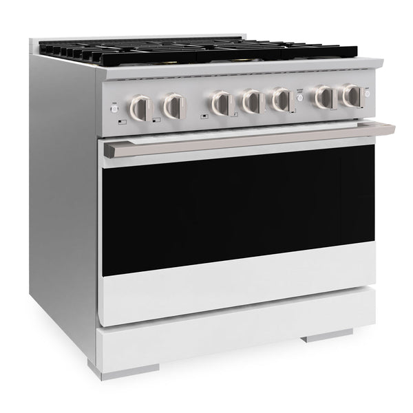 ZLINE 36 in. 5.2 cu. ft. Marino Dual Fuel Range with 6 Burner DuoPro™ Cooktop and Electric Convection Oven with White Matte Door (PMDR-WM-36)