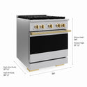 ZLINE Autograph Edition 30 in. 4.2 cu. ft. Marino Dual Fuel Range with 4 Burner DuoPro™ Cooktop and Electric Convection Oven in Stainless Steel with Polished Gold Accents (PMDRZ-30-G)