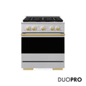 ZLINE Autograph Edition 30 in. 4.2 cu. ft. Marino Dual Fuel Range with 4 Burner DuoPro™ Cooktop and Electric Convection Oven in Stainless Steel with Polished Gold Accents (PMDRZ-30-G)