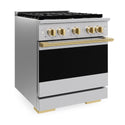 ZLINE Autograph Edition 30 in. 4.2 cu. ft. Marino Dual Fuel Range with 4 Burner DuoPro™ Cooktop and Electric Convection Oven in Stainless Steel with Polished Gold Accents (PMDRZ-30-G)
