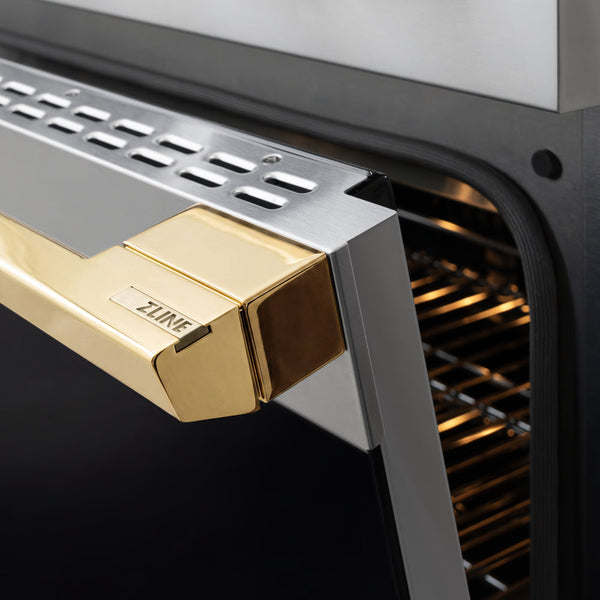 ZLINE Autograph Edition 36 in. 5.2 cu. ft. Marino Dual Fuel Range with 6 Burner DuoPro™ Cooktop and Electric Convection Oven in Stainless Steel and Polished Gold Accents (PMDRZ-36-G)