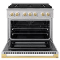 ZLINE Autograph Edition 36 in. 5.2 cu. ft. Marino Dual Fuel Range with 6 Burner DuoPro™ Cooktop and Electric Convection Oven in Stainless Steel and Polished Gold Accents (PMDRZ-36-G)
