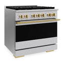 ZLINE Autograph Edition 36 in. 5.2 cu. ft. Marino Dual Fuel Range with 6 Burner DuoPro™ Cooktop and Electric Convection Oven in Stainless Steel and Polished Gold Accents (PMDRZ-36-G)