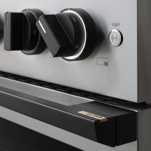 ZLINE Autograph Edition 36 in. 5.2 cu. ft. Marino Dual Fuel Range with 6 Burner DuoPro™ Cooktop and Electric Convection Oven in Stainless Steel and Matte Black Accents (PMDRZ-36-MB)