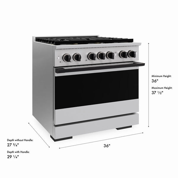 ZLINE Autograph Edition 36 in. 5.2 cu. ft. Marino Dual Fuel Range with 6 Burner DuoPro™ Cooktop and Electric Convection Oven in Stainless Steel and Matte Black Accents (PMDRZ-36-MB)
