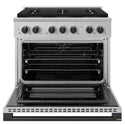 ZLINE Autograph Edition 36 in. 5.2 cu. ft. Marino Dual Fuel Range with 6 Burner DuoPro™ Cooktop and Electric Convection Oven in Stainless Steel and Matte Black Accents (PMDRZ-36-MB)