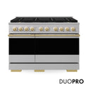 ZLINE Autograph Edition 48 in. 6.7 cu. ft. Marino Dual Fuel Range with 8 Burner DuoPro™ Cooktop and Dual Ovens in Stainless Steel and Polished Gold Accents (PMDRZ-48-G)