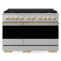 ZLINE Autograph Edition 48 in. 6.7 cu. ft. Marino Dual Fuel Range with 8 Burner DuoPro™ Cooktop and Dual Ovens in Stainless Steel and Polished Gold Accents (PMDRZ-48-G)
