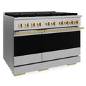 ZLINE Autograph Edition 48 in. 6.7 cu. ft. Marino Dual Fuel Range with 8 Burner DuoPro™ Cooktop and Dual Ovens in Stainless Steel and Polished Gold Accents (PMDRZ-48-G)