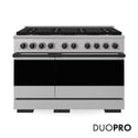 ZLINE Autograph Edition 48 in. 6.7 cu. ft. Marino Dual Fuel Range with 8 Burner DuoPro™ Cooktop and Dual Ovens in Stainless Steel and Matte Black Accents (PMDRZ-48-MB)