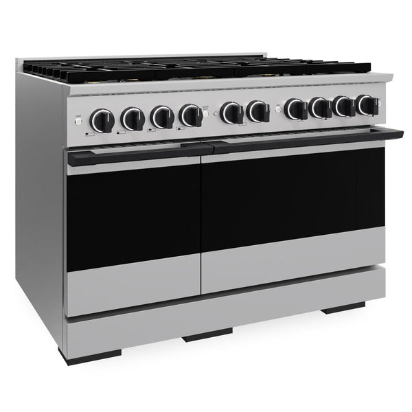 ZLINE Autograph Edition 48 in. 6.7 cu. ft. Marino Dual Fuel Range with 8 Burner DuoPro™ Cooktop and Dual Ovens in Stainless Steel and Matte Black Accents (PMDRZ-48-MB)