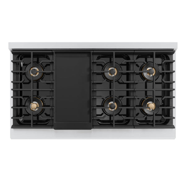 ZLINE Autograph Edition 48 in. 6.7 cu. ft. Marino Dual Fuel Range with 8 Burner DuoPro™ Cooktop and Dual Ovens in Stainless Steel and Matte Black Accents (PMDRZ-48-MB)