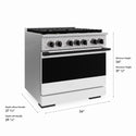 ZLINE Autograph Edition 36 in. 5.2 cu. ft. Marino Dual Fuel Range with 6 Burner DuoPro™ Cooktop and Electric Convection Oven with White Matte Door and Matte Black Accents (PMDRZ-WM-36-MB)