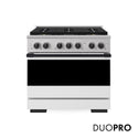 ZLINE Autograph Edition 36 in. 5.2 cu. ft. Marino Dual Fuel Range with 6 Burner DuoPro™ Cooktop and Electric Convection Oven with White Matte Door and Matte Black Accents (PMDRZ-WM-36-MB)