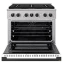 ZLINE Autograph Edition 36 in. 5.2 cu. ft. Marino Dual Fuel Range with 6 Burner DuoPro™ Cooktop and Electric Convection Oven with White Matte Door and Matte Black Accents (PMDRZ-WM-36-MB)