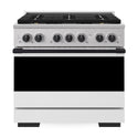 ZLINE Autograph Edition 36 in. 5.2 cu. ft. Marino Dual Fuel Range with 6 Burner DuoPro™ Cooktop and Electric Convection Oven with White Matte Door and Matte Black Accents (PMDRZ-WM-36-MB)