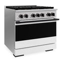 ZLINE Autograph Edition 36 in. 5.2 cu. ft. Marino Dual Fuel Range with 6 Burner DuoPro™ Cooktop and Electric Convection Oven with White Matte Door and Matte Black Accents (PMDRZ-WM-36-MB)