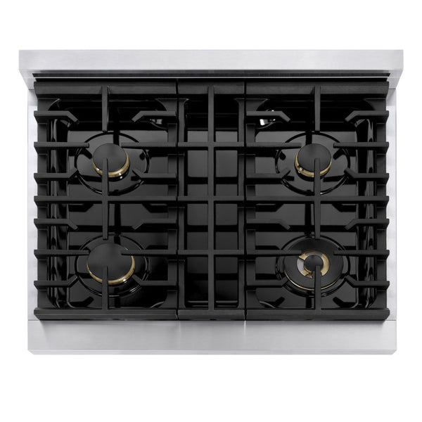 ZLINE 30 in. 4.2 cu. ft. Marino Gas Range with Convection Gas Oven in Stainless Steel with 4 Brass Burners (MGR-BR-30)