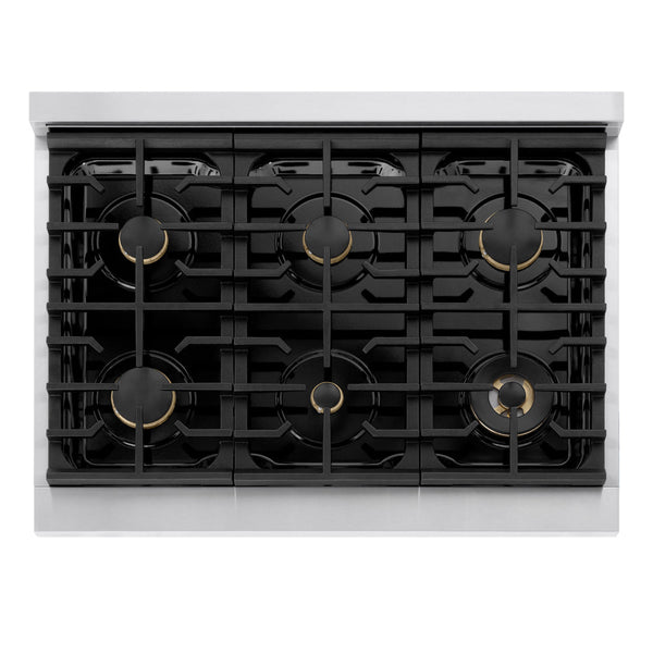 ZLINE 36 in. 5.2 cu. ft. Marino Gas Range with Convection Gas Oven in Stainless Steel with 6 Brass Burners (MGR-BR-36)