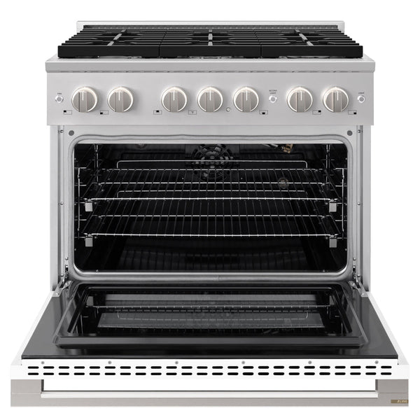 ZLINE 36 in. 5.2 cu. ft. Marino Gas Range with 6 Burner Cooktop and Convection Gas Oven in Stainless Steel with White Matte Door (MGR-WM-36)
